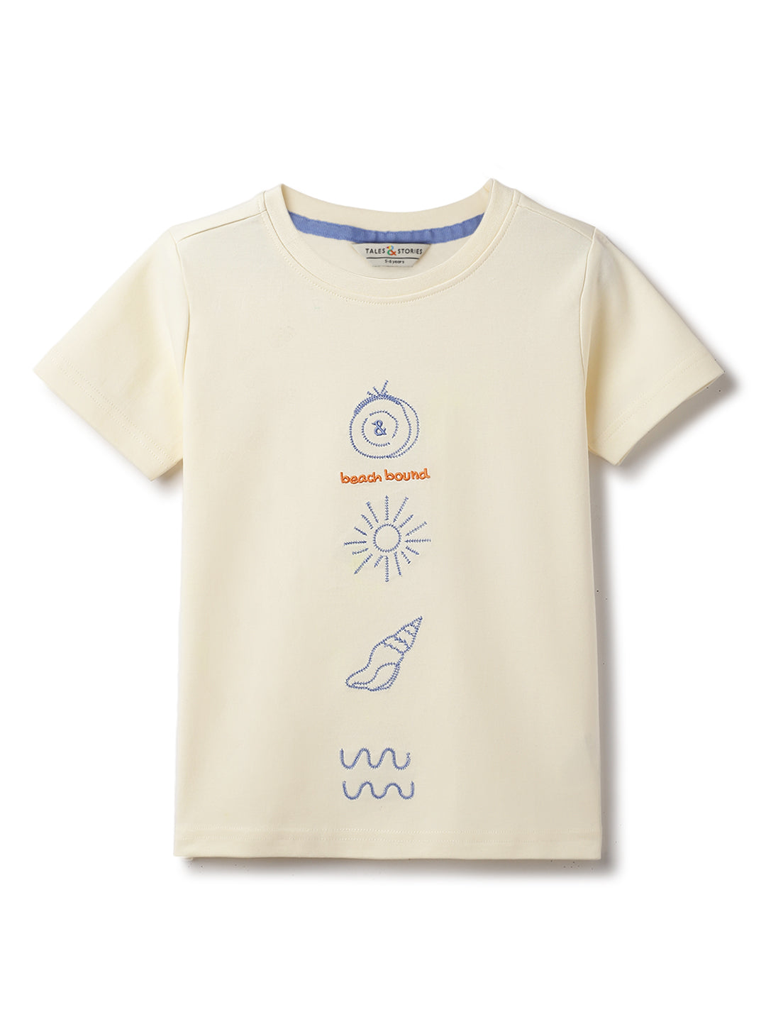 Boys Off White Cotton Embroidery T-shirt