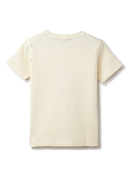 Boys Off White Cotton Embroidery T-shirt