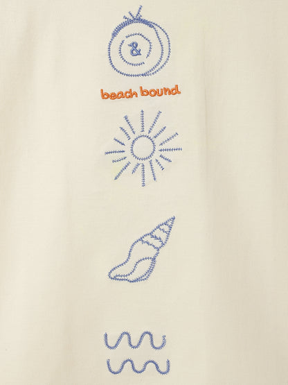 Boys Off White Cotton Embroidery T-shirt