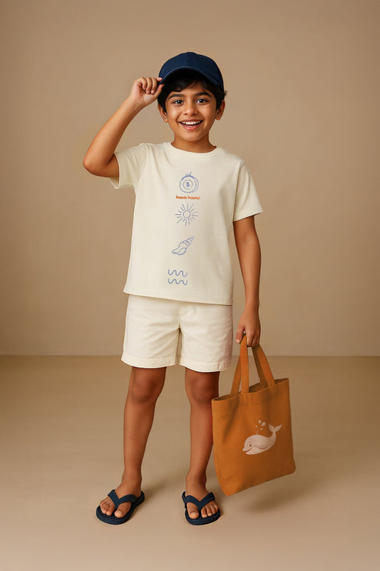 Boys Off White Cotton Embroidery T-shirt