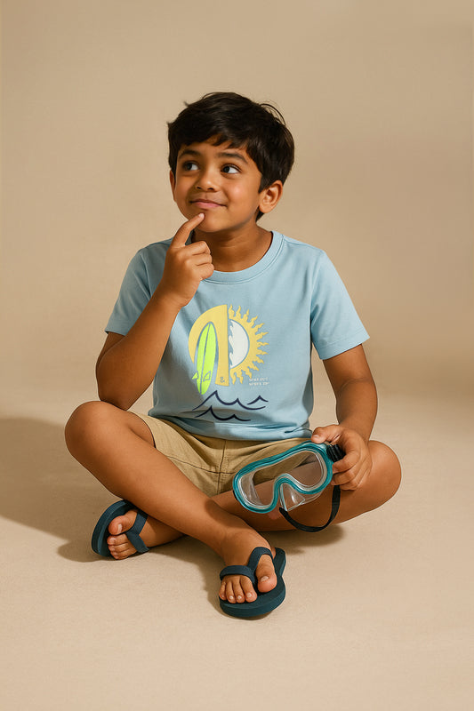 Boys Blue Cotton Printed T-Shirt