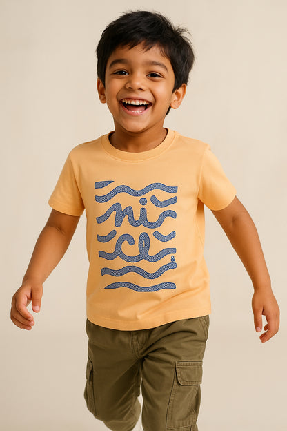 Boys Orange Cotton Embroidered T-Shirt