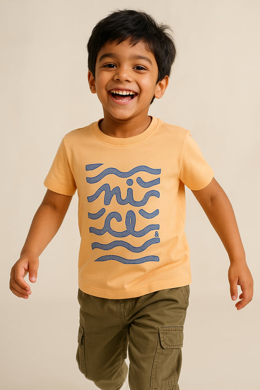 Boys Orange Cotton Embroidered T-Shirt