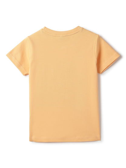 Boys Cotton Rust T-Shirt With Blue Denim Washed Barrel Fit Jeans