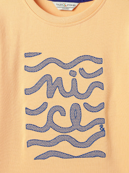 Boys Orange Cotton Embroidered T-Shirt
