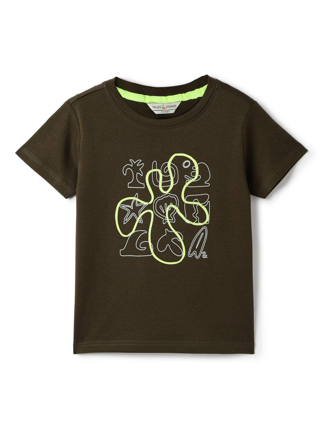 Boys Cotton Olive Printed T-Shirt