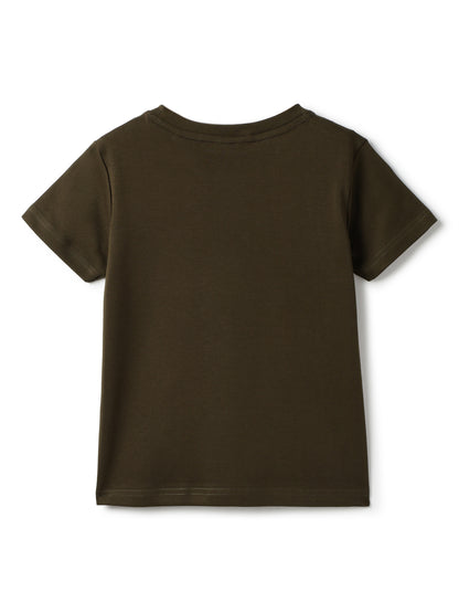 Boys Cotton Olive Printed T-Shirt