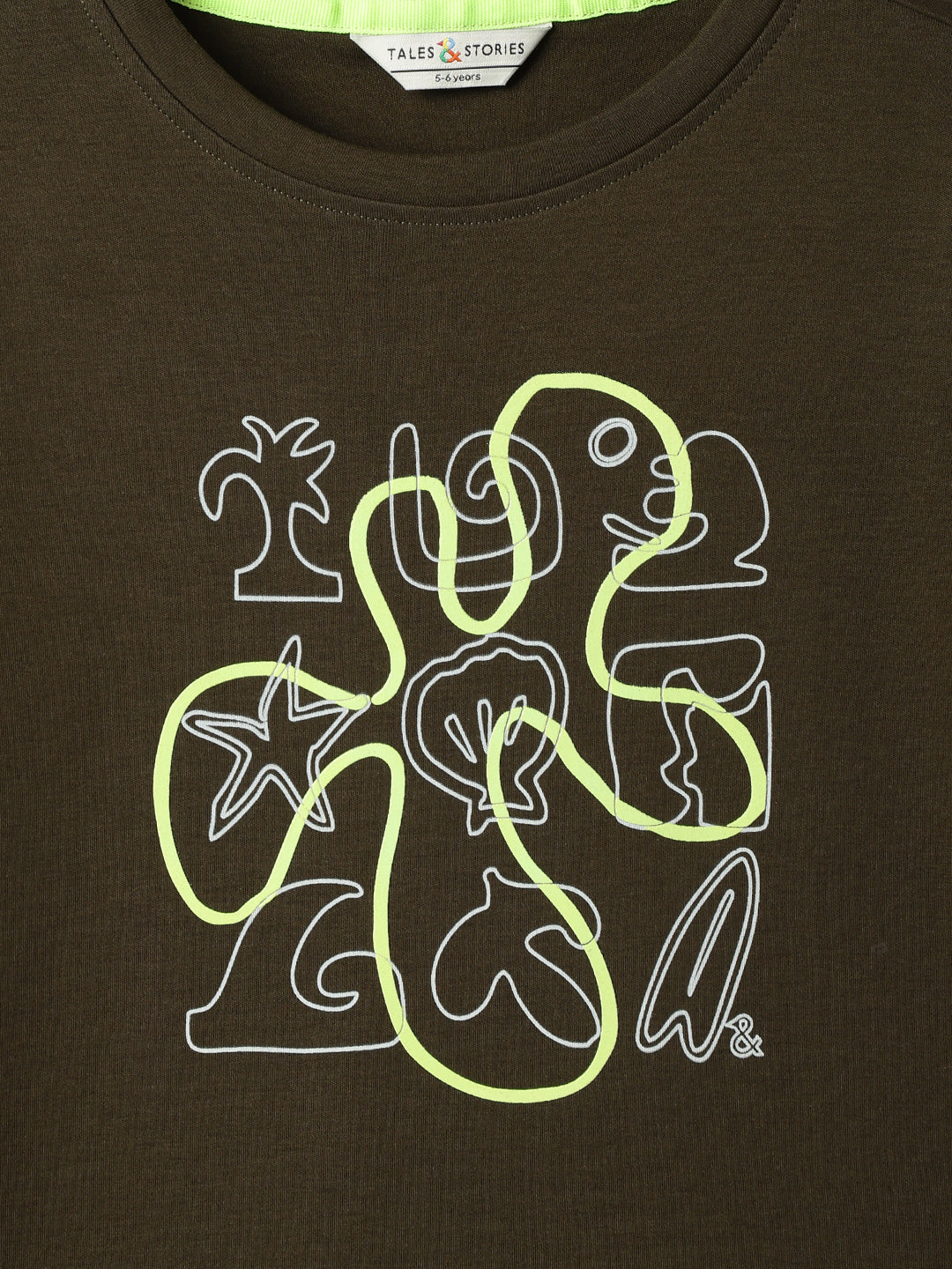 Boys Cotton Olive Printed T-Shirt