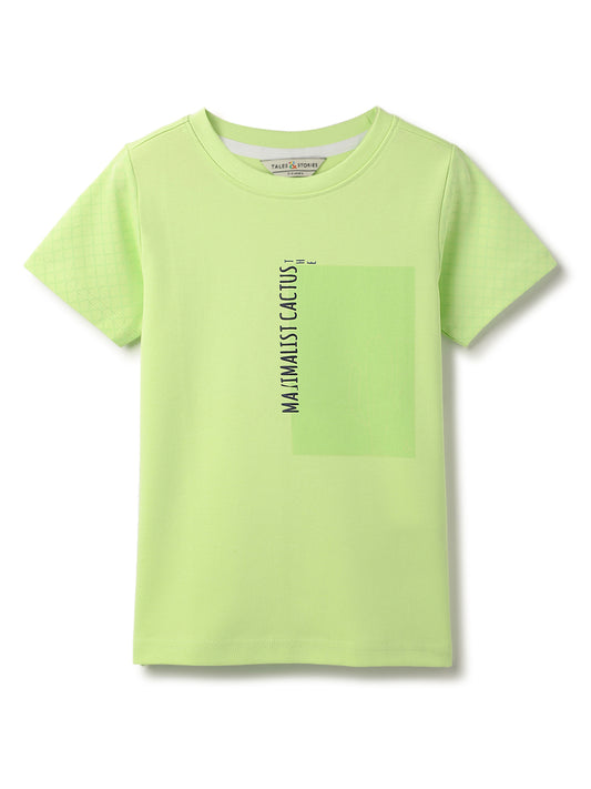 Boys Green Cotton Printed T-Shirt