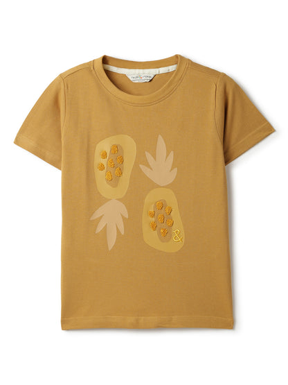 Boys Khaki Cotton Printed T-shirt