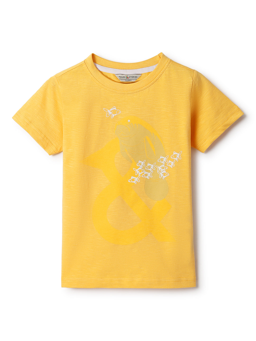 Boys Yellow Cotton Print T-Shirt