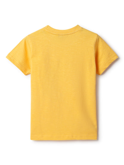 Boys Yellow Cotton Print T-Shirt