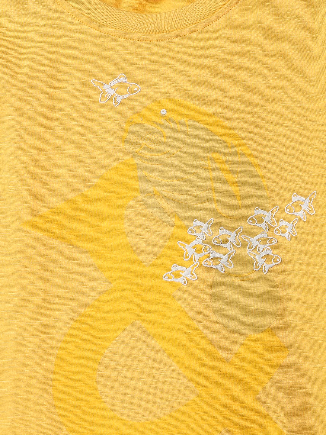 Boys Yellow Cotton Print T-Shirt
