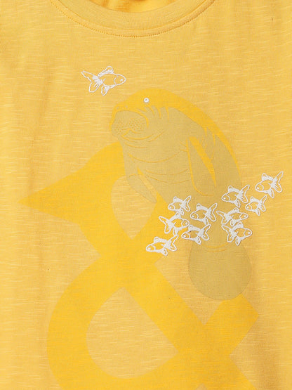 Boys Yellow Cotton Print T-Shirt