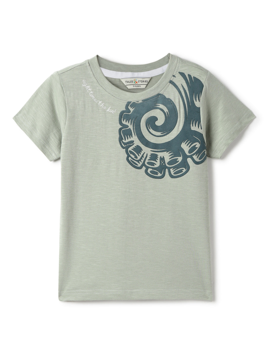 Boys Cotton Grey Printed T-Shirt