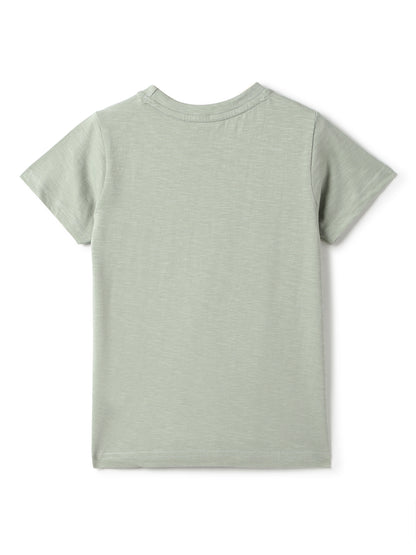 Boys Cotton Printed  Grey T-Shirt With Blue Denim Washed Barrel Fit Jeans