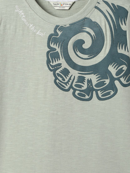 Boys Cotton Printed Grey T-Shirt With Black Denim Solid Slim Fit Joggers