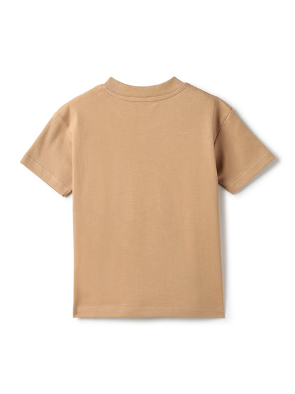 Boys Cotton Beige Embroidered T-Shirt