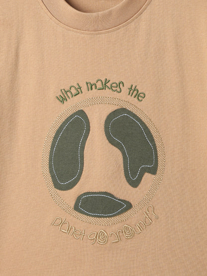 Boys Cotton Beige Embroidered T-Shirt