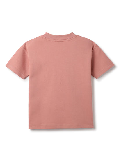 Boys Pink Cotton Animal Printed T-Shirt
