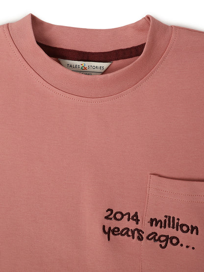 Boys Pink Cotton Animal Printed T-Shirt