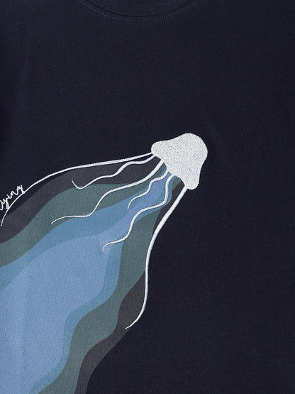 Boys Navy Blue Cotton Solid T-shirt