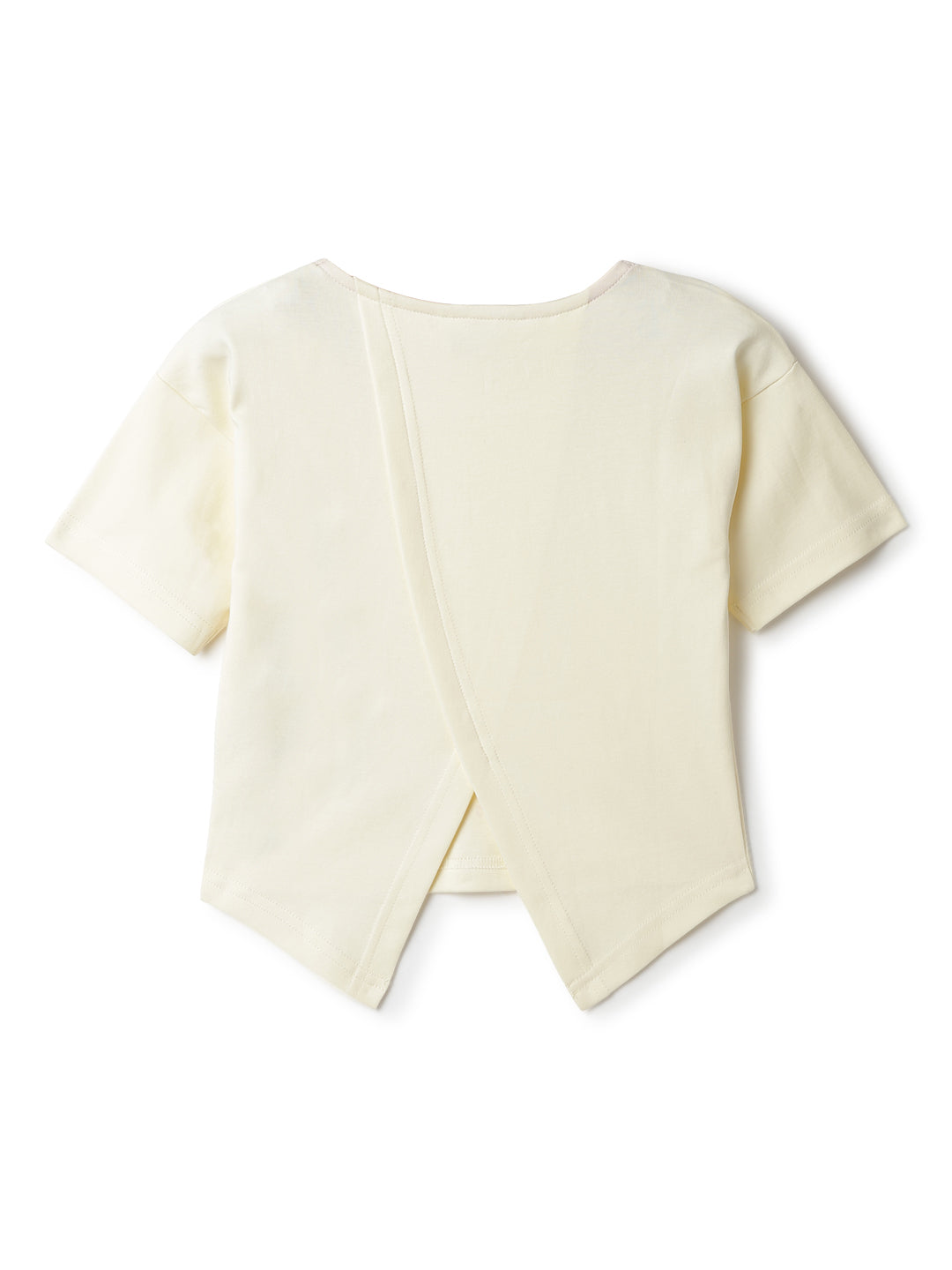 Girls Off White Cotton Printed T-Shirt