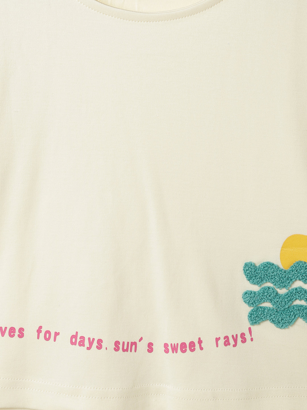 Girls Off White Cotton Printed T-Shirt