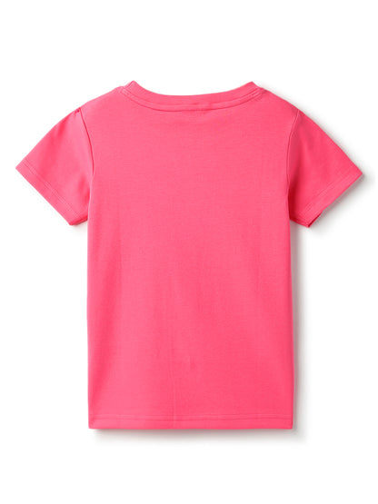 Girls Pink Printed Cotton Casual T-Shirt
