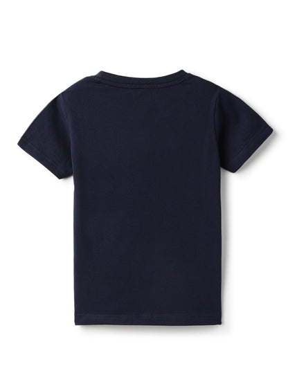 Girls Lycra Printed Half Sleeve Casual Navy Blue T-Shirt