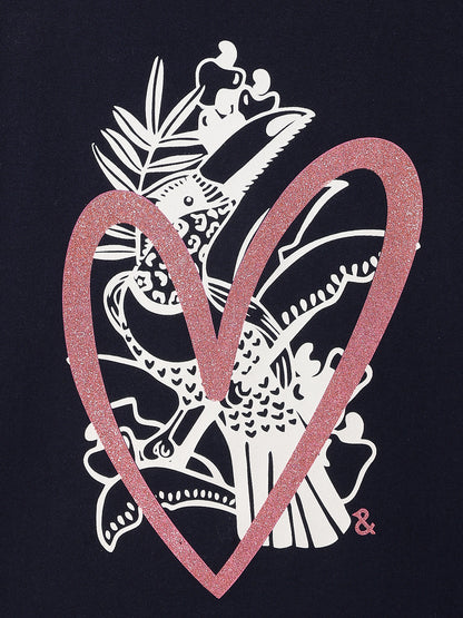 Girls Lycra Printed Half Sleeve Casual Navy Blue T-Shirt