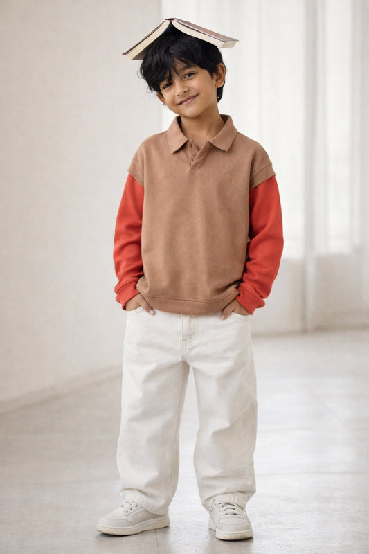 Boys Brown Polo Solid  T-Shirt