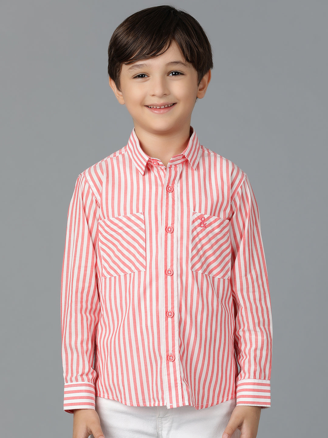 Boys Red Striped Cotton Regular Fit Shirt