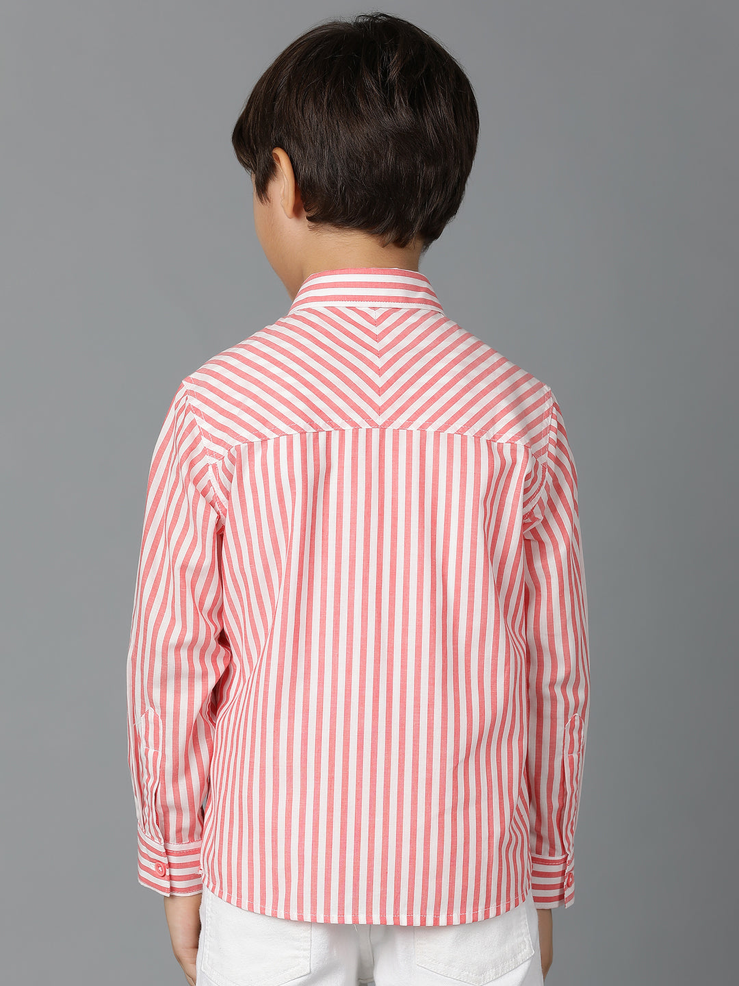Boys Red Striped Cotton Regular Fit Shirt