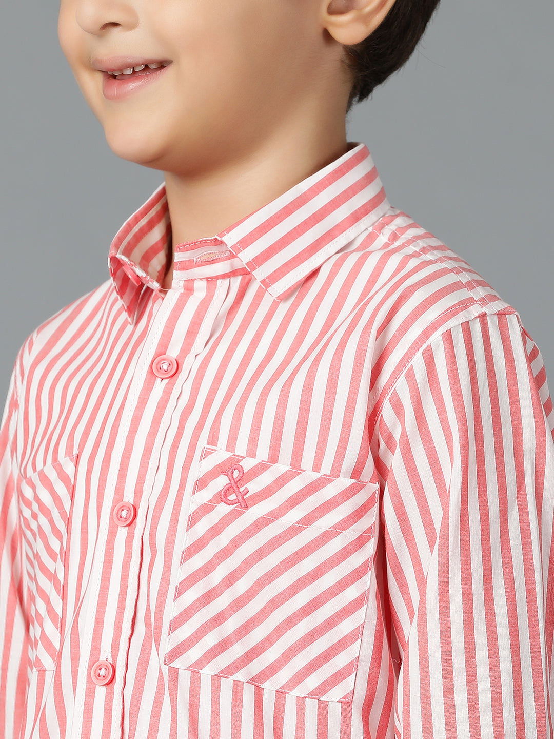 Boys Red Striped Cotton Regular Fit Shirt