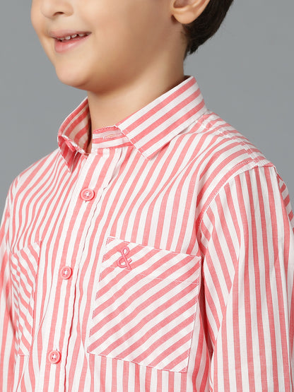 Boys Red Striped Cotton Regular Fit Shirt