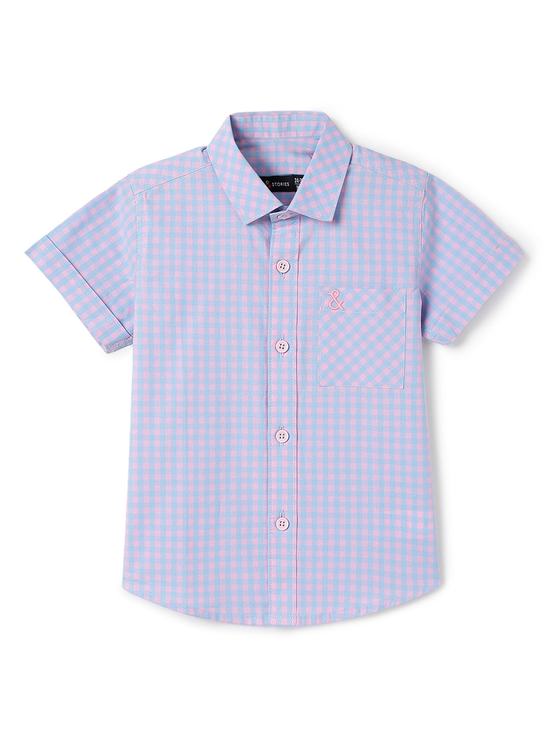 Boys Pink & Sky Blue Checked Cotton Regular Fit Shirt
