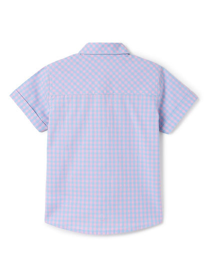 Boys Pink & Sky Blue Checked Cotton Regular Fit Shirt