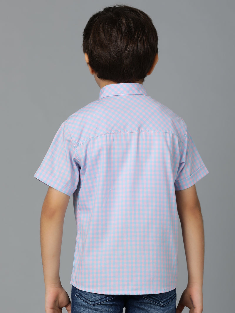 Boys Pink & Sky Blue Checked Cotton Regular Fit Shirt