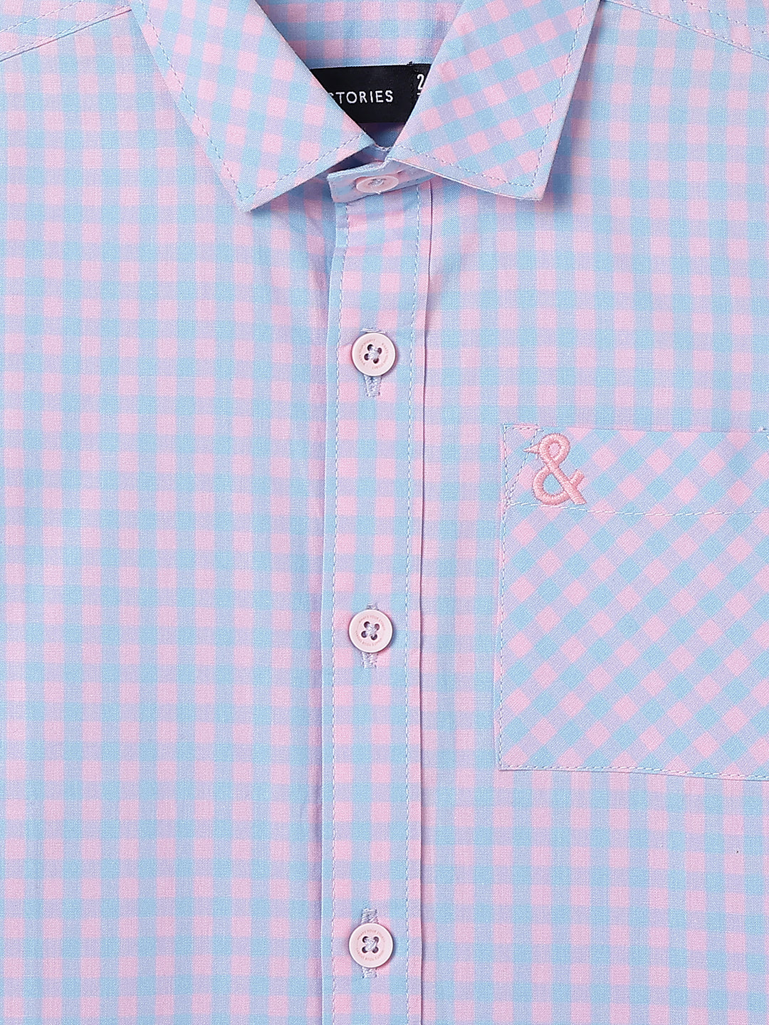 Boys Pink & Sky Blue Checked Cotton Regular Fit Shirt