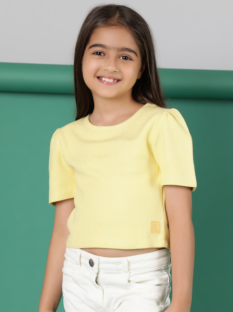 Girls Yellow Solid Crop Top