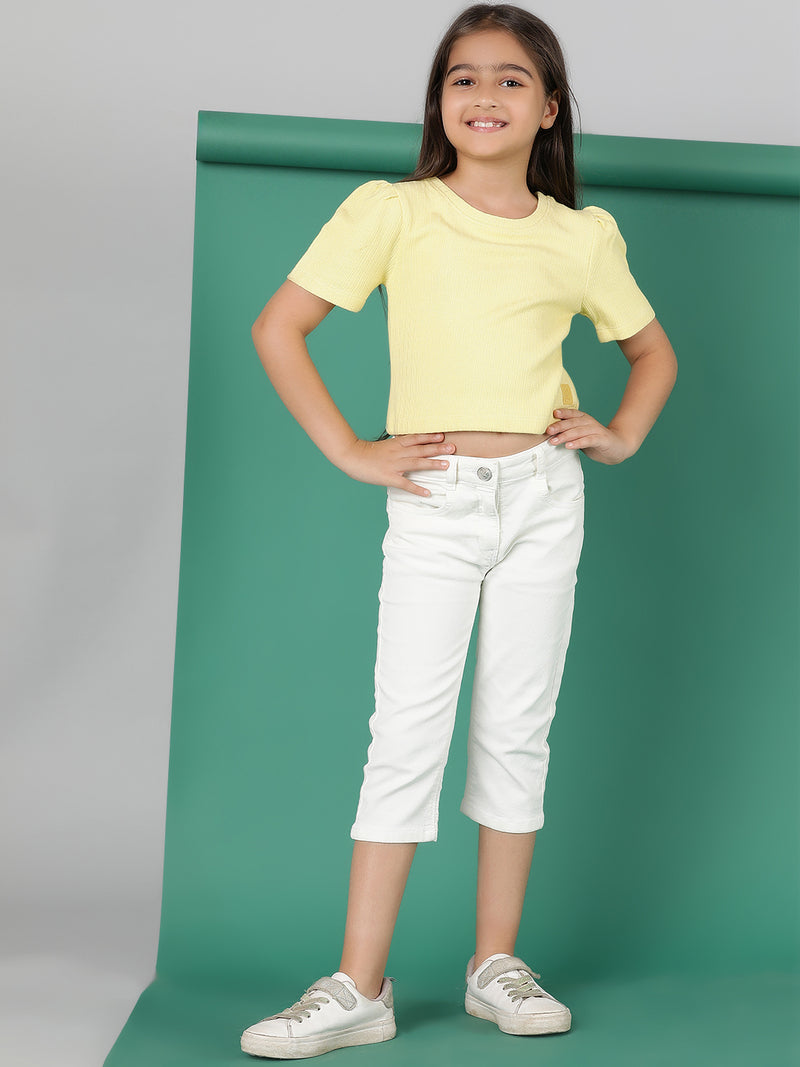 Girls Yellow Solid Crop Top