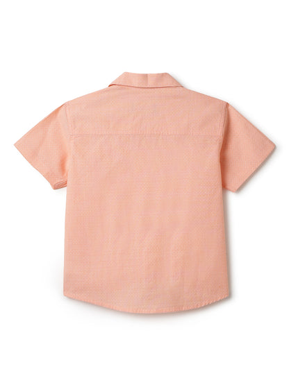 Boys Peach Printed Cotton Regular Fit Shirt