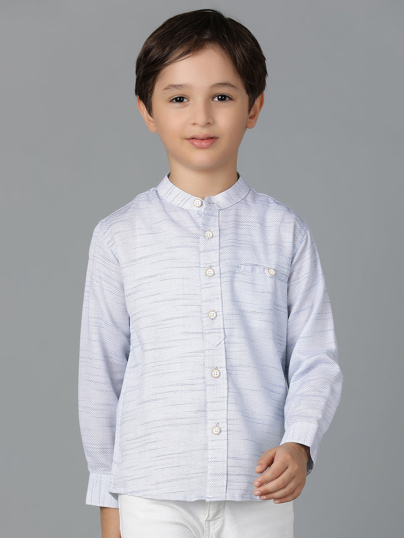 Boys Sky Blue Printed Cotton Regular Fit Shirt