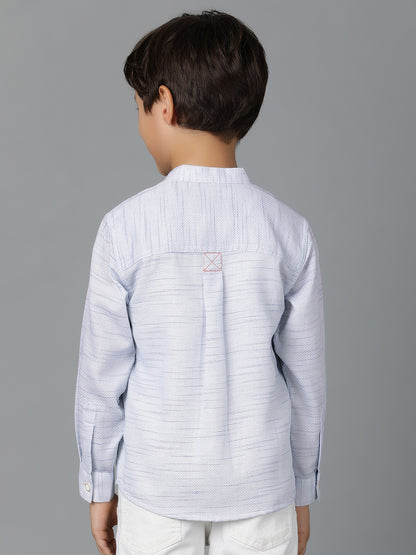 Boys Sky Blue Printed Cotton Regular Fit Shirt