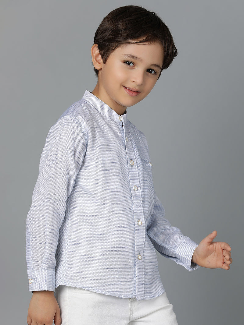 Boys Sky Blue Printed Cotton Regular Fit Shirt