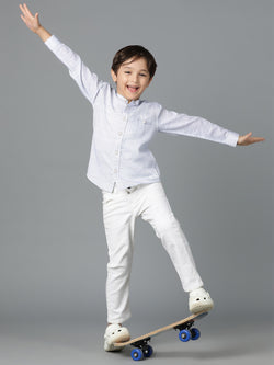 Boys Sky Blue Printed Cotton Regular Fit Shirt