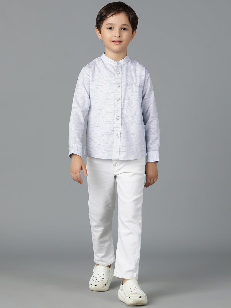 Boys Sky Blue Printed Cotton Regular Fit Shirt