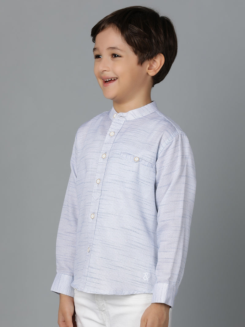 Boys Sky Blue Printed Cotton Regular Fit Shirt