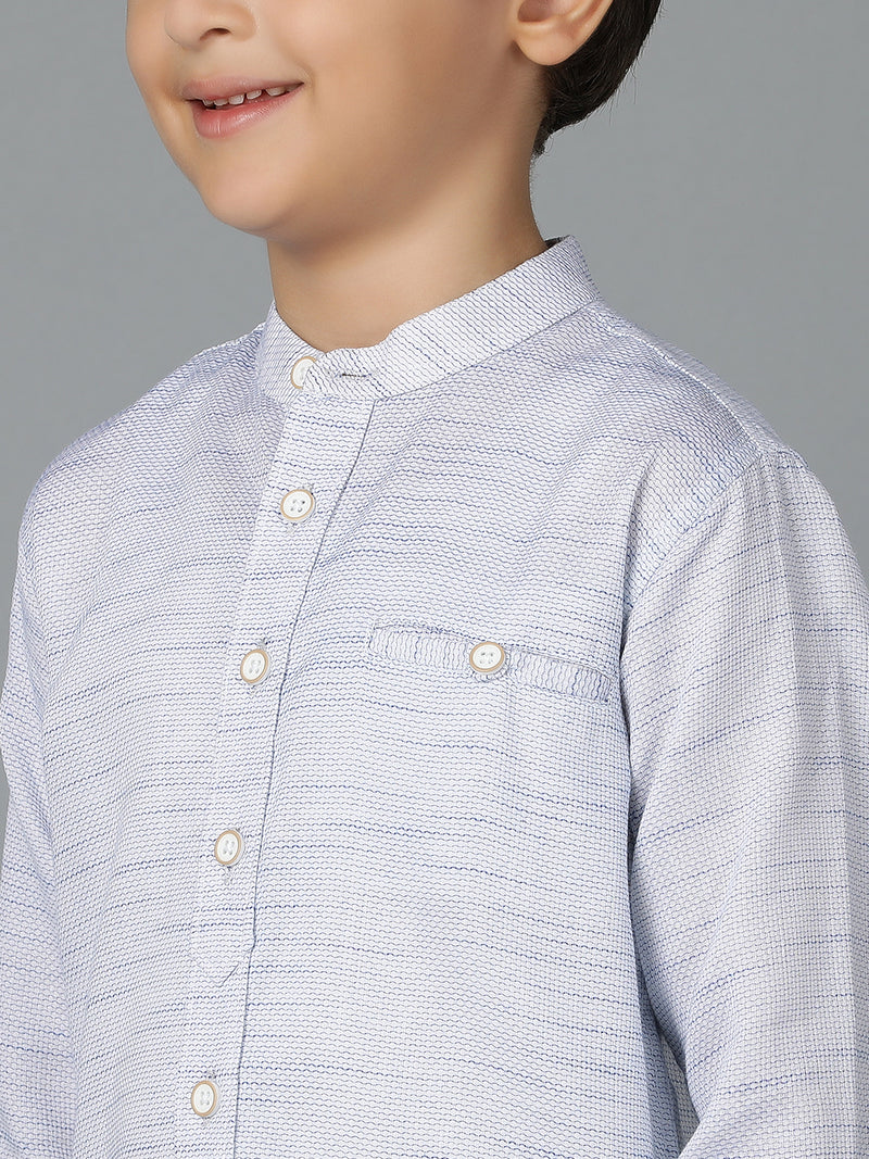 Boys Sky Blue Printed Cotton Regular Fit Shirt